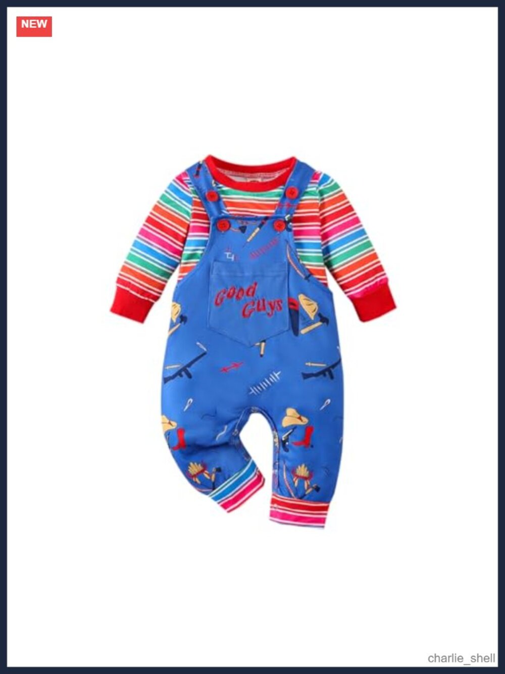 Toddler Boys Halloween 2pc Chucky Outfit Long Sleeve Tee Overalls Set